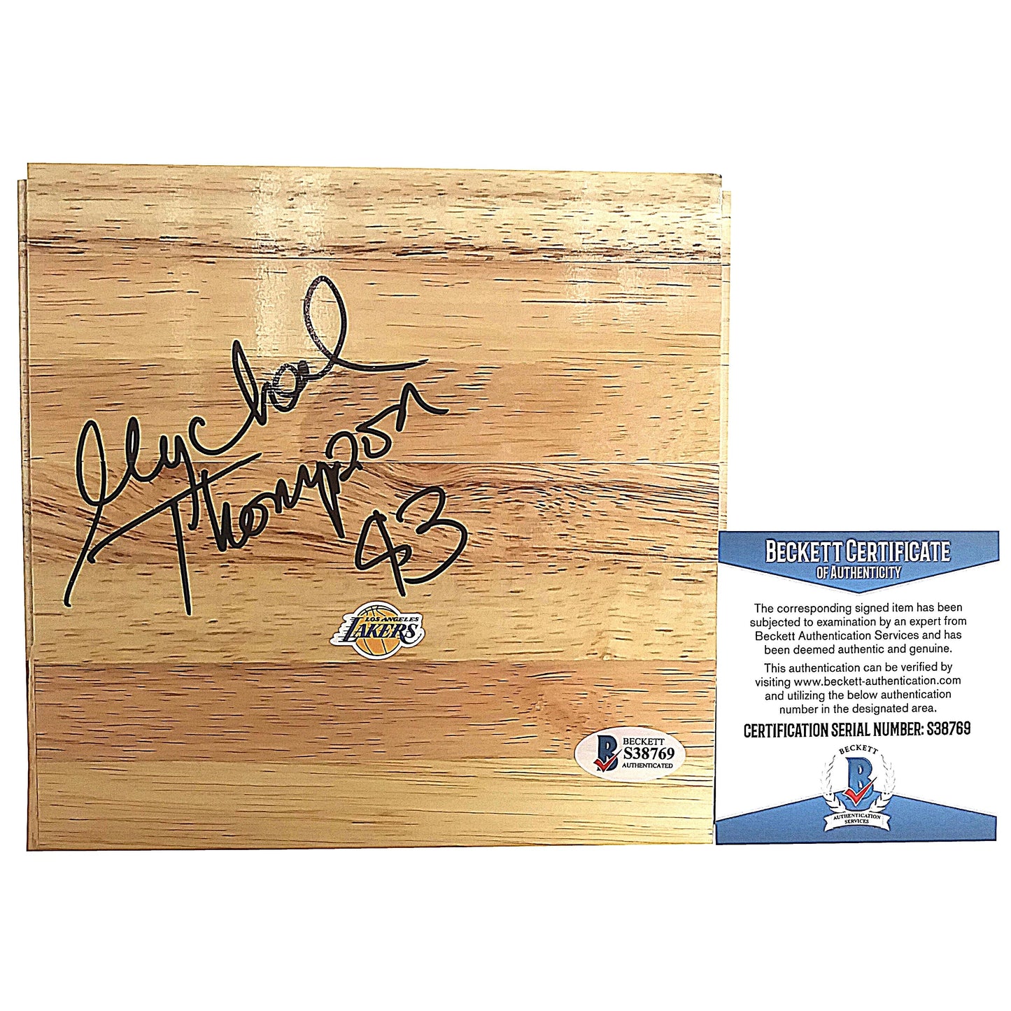 Mychal Thompson Signed Los Angeles Lakers 6x6 Basketball Floor Board Proof Photo Beckett S38769