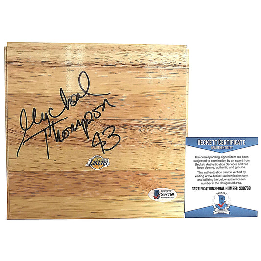 Mychal Thompson Signed Los Angeles Lakers 6x6 Basketball Floor Board Proof Photo Beckett S38769