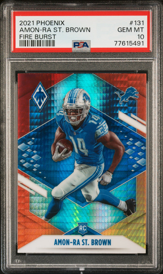 Graded 2021 Panini Phoenix Amon-Ra St. Brown #131 Fire Burst Rookie RC Football Card PSA 10 Gem Mint