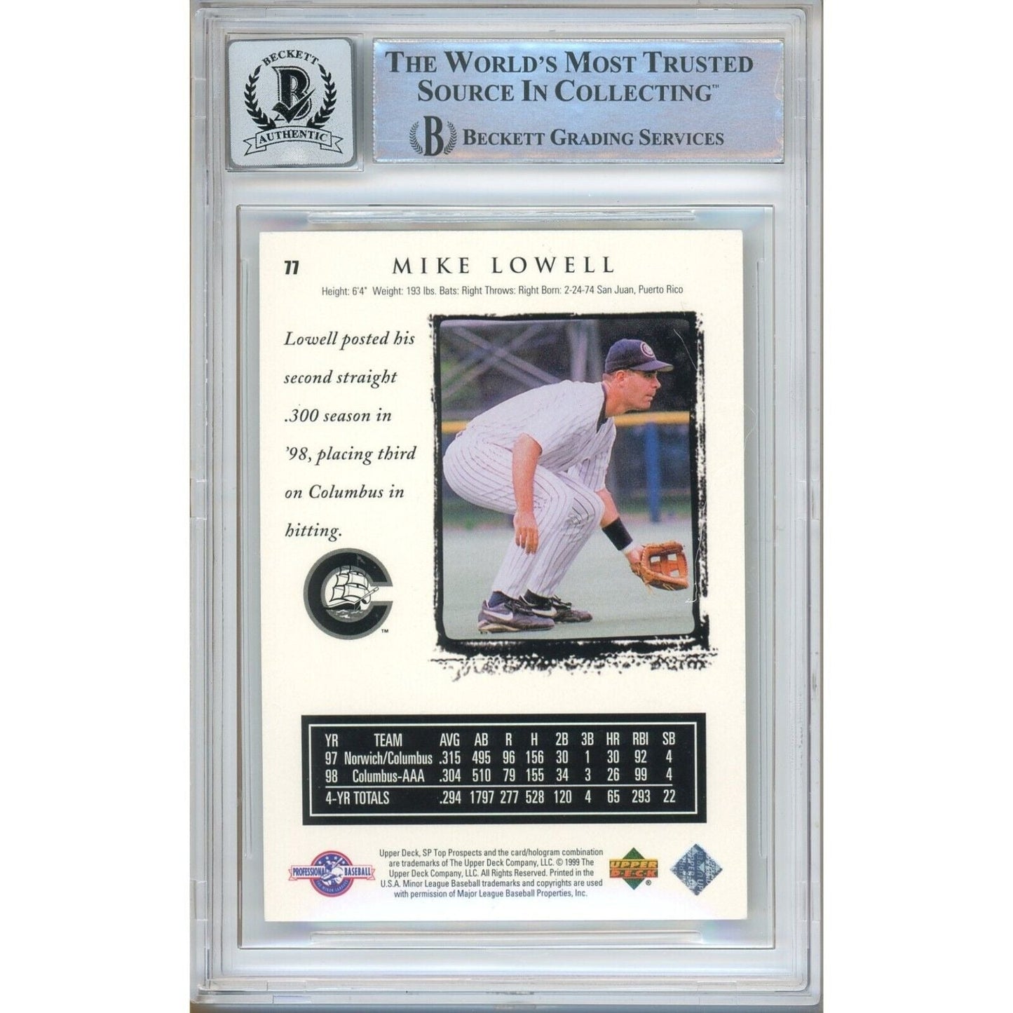 Mike Lowell Signed 1999 SP Top Prospects Gold Rookie Card BGS Auto 10 Graded Slab