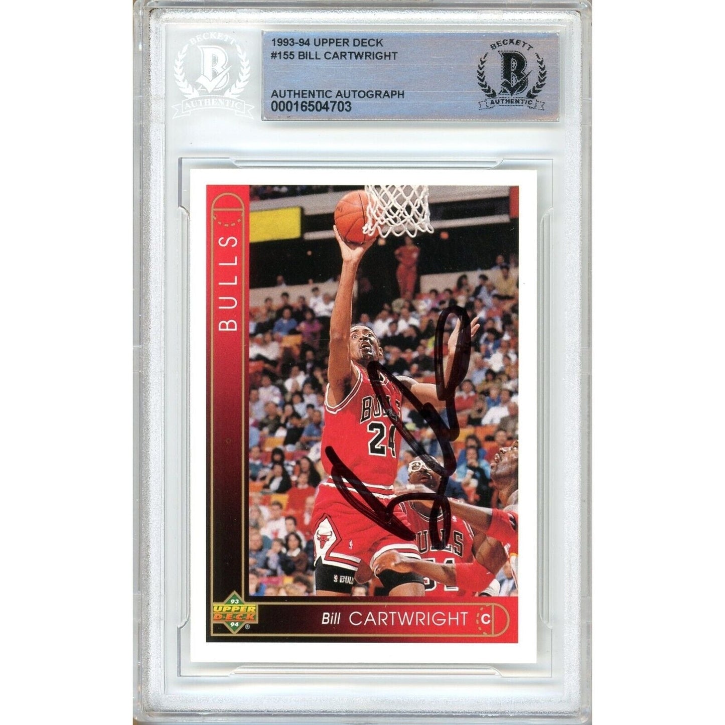 1993-94 Upper Deck #155 — Bill Cartwright Chicago Bulls Autographed Trading Card — Beckett Authentication