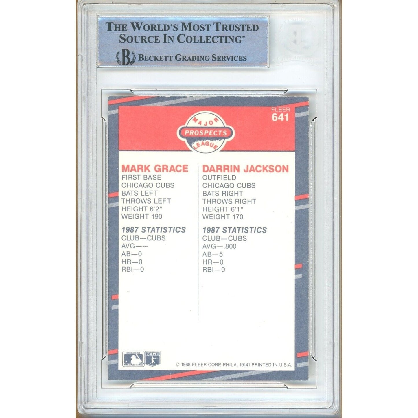 Mark Grace Chicago Cubs Signed 1988 Fleer Baseball Rookie Card BAS Auth Auto Slab