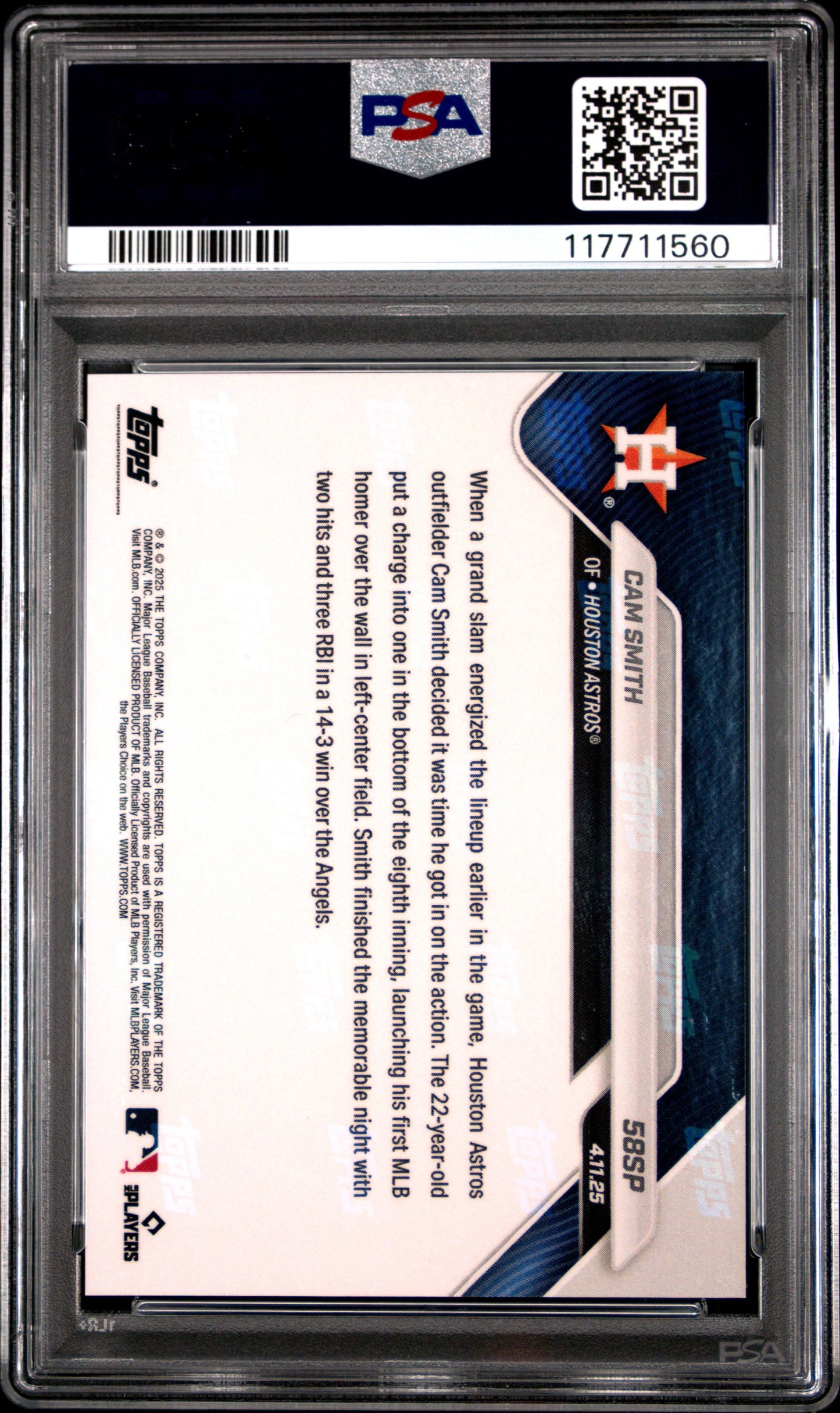 Graded 2025 Topps Now Cam Smith #58SP Rookie RC Baseball Card PSA 10 Gem Mint - Sport Cards