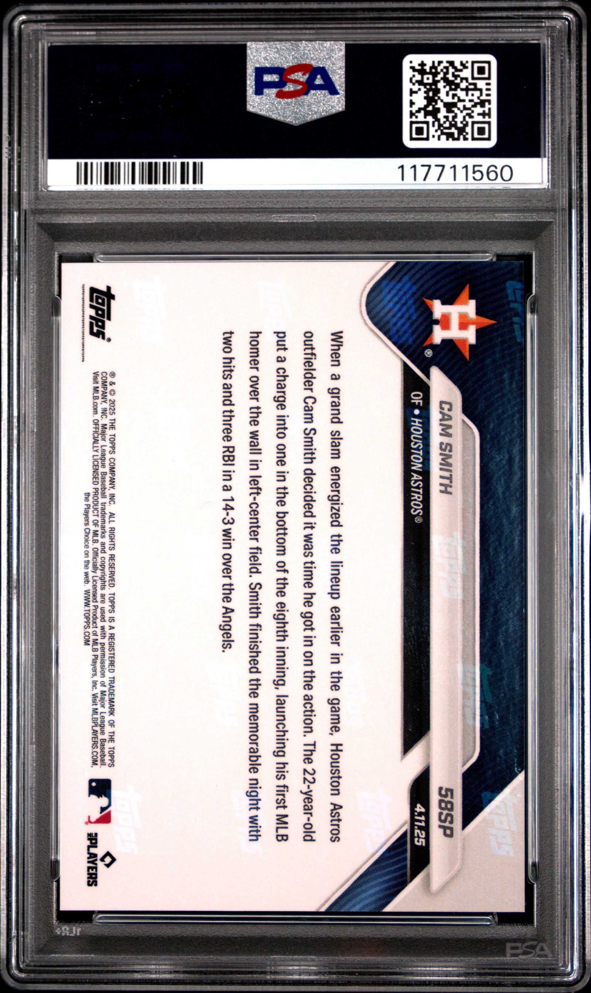Graded 2025 Topps Now Cam Smith #58SP Rookie RC Baseball Card PSA 10 Gem Mint - Sport Cards