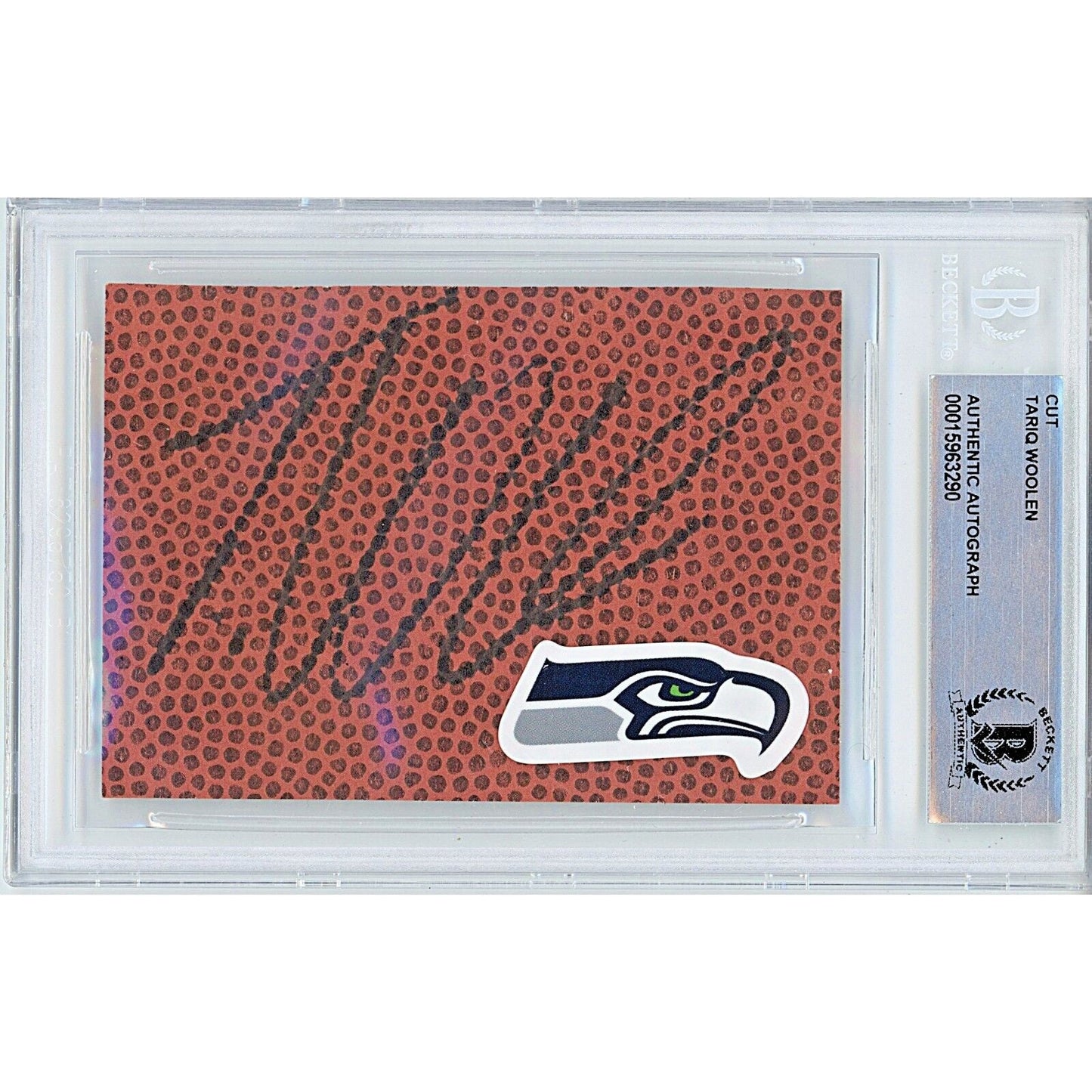 Tariq Woolen Signed Seattle Seahawks Football Signature Cut Beckett Authentic Auto Slab - Sport Cards