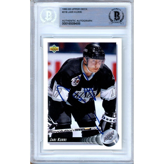 1992-93 Upper Deck #218 — Jari Kurri LA Kings Autographed Trading Card — Beckett Authentication