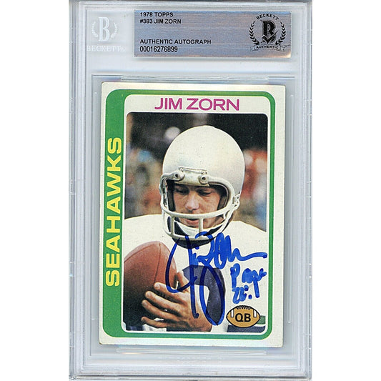 1978 Topps — Jim Zorn Seattle Seahawks Autographed Trading Card — Beckett Authentication