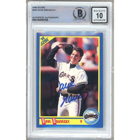 1990 Score #550 — Dave Dravecky San Francisco Giants Autographed Trading Card — Beckett Authentication