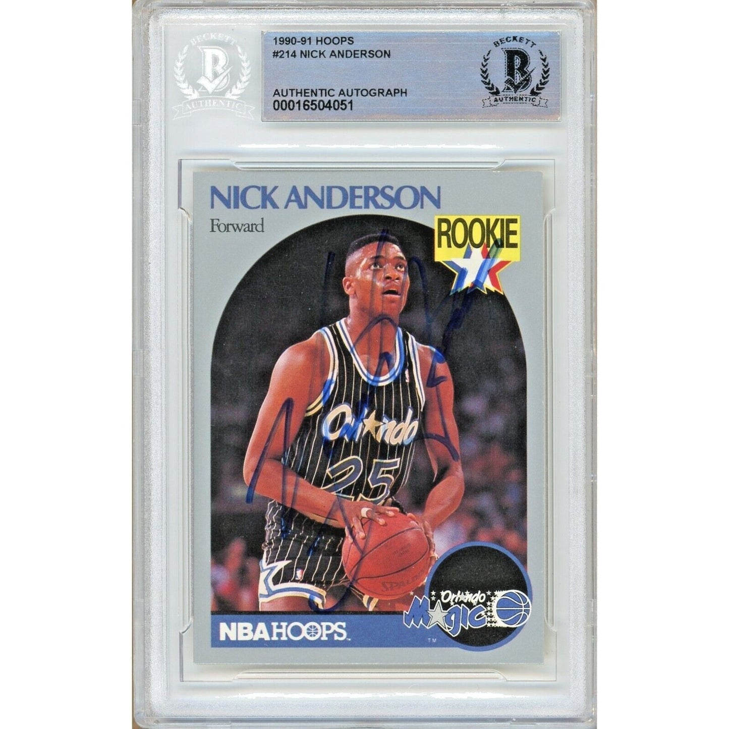 Nick Anderson Orlando Magic Signed 1990-91 NBA Hoops Rookie Card BAS Auth Auto Slab