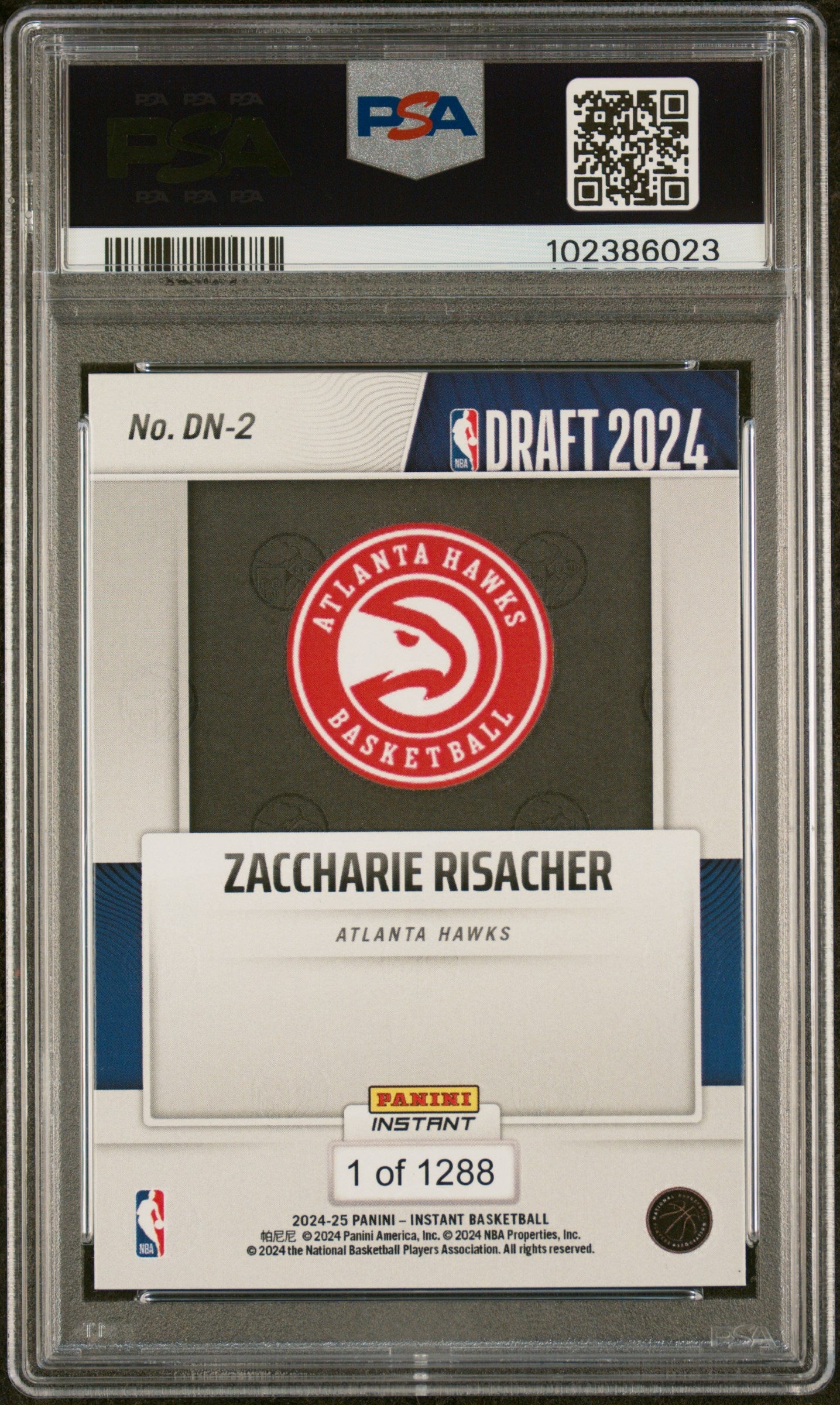 Graded 2024 Panini Instant NBA Zaccharie Risacher #DN2 Draft Night Rookie RC Basketball Card PSA 8 Near Mint