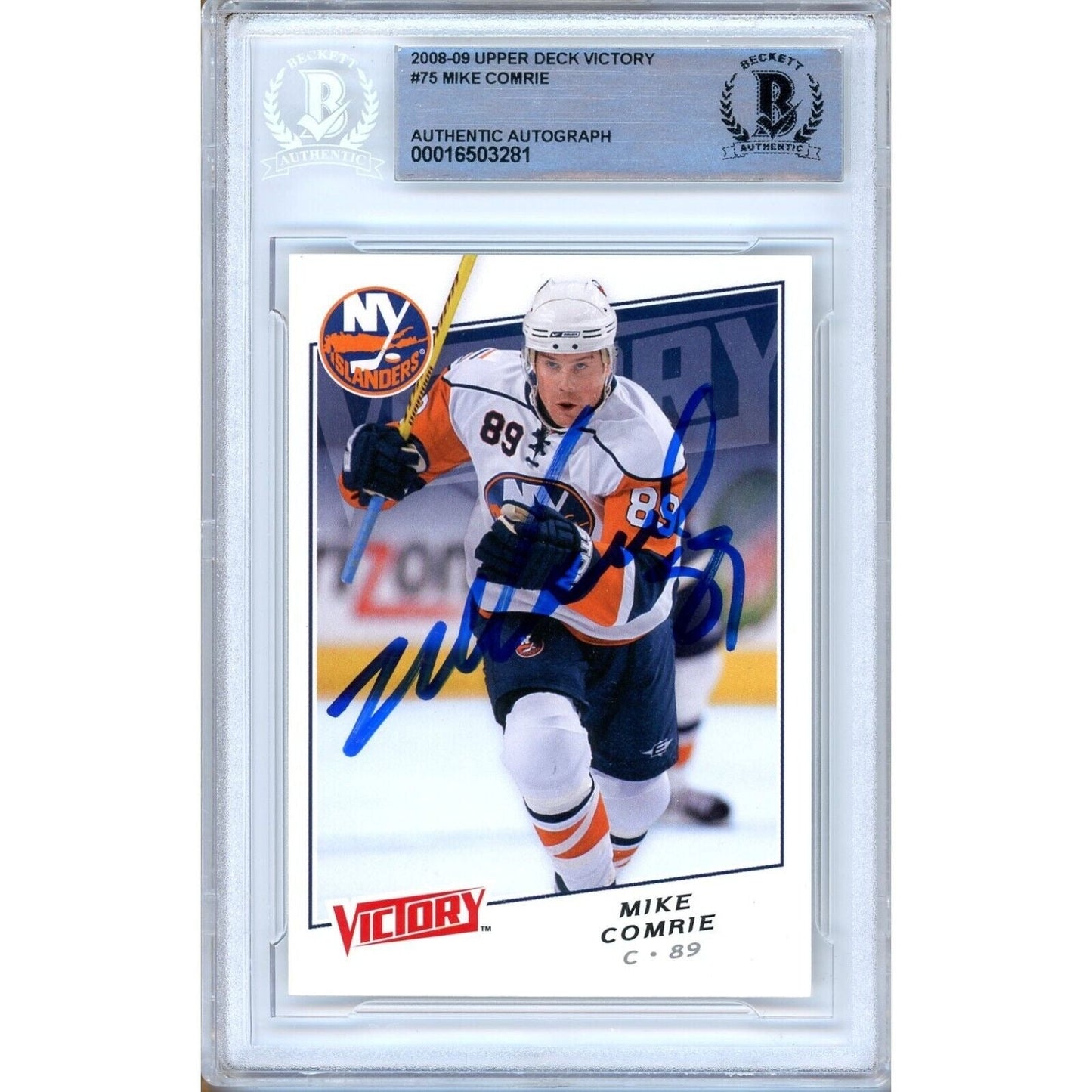 Mike Comrie New York Islanders Signed 2008-09 UD Victory Hockey Card BAS Auth Auto