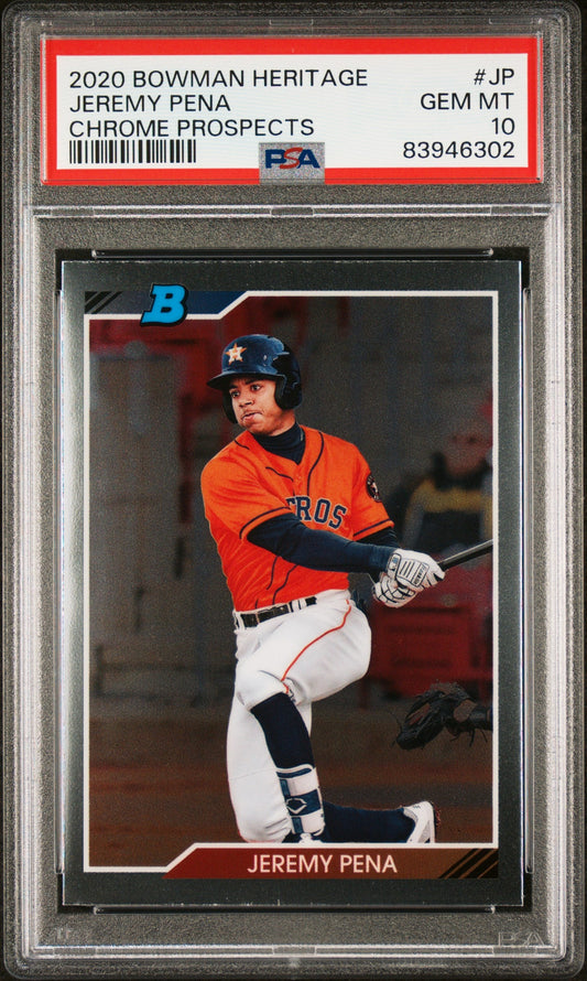 Graded 2020 Topps Bowman Heritage Jeremy Pena #JP Chrome Prospects Rookie RC Baseball Card PSA 10 Gem Mint