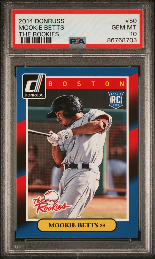 Graded 2014 Panini Donruss Mookie Betts #50 The Rookies Rookie RC Baseball Card PSA 10 Gem Mint