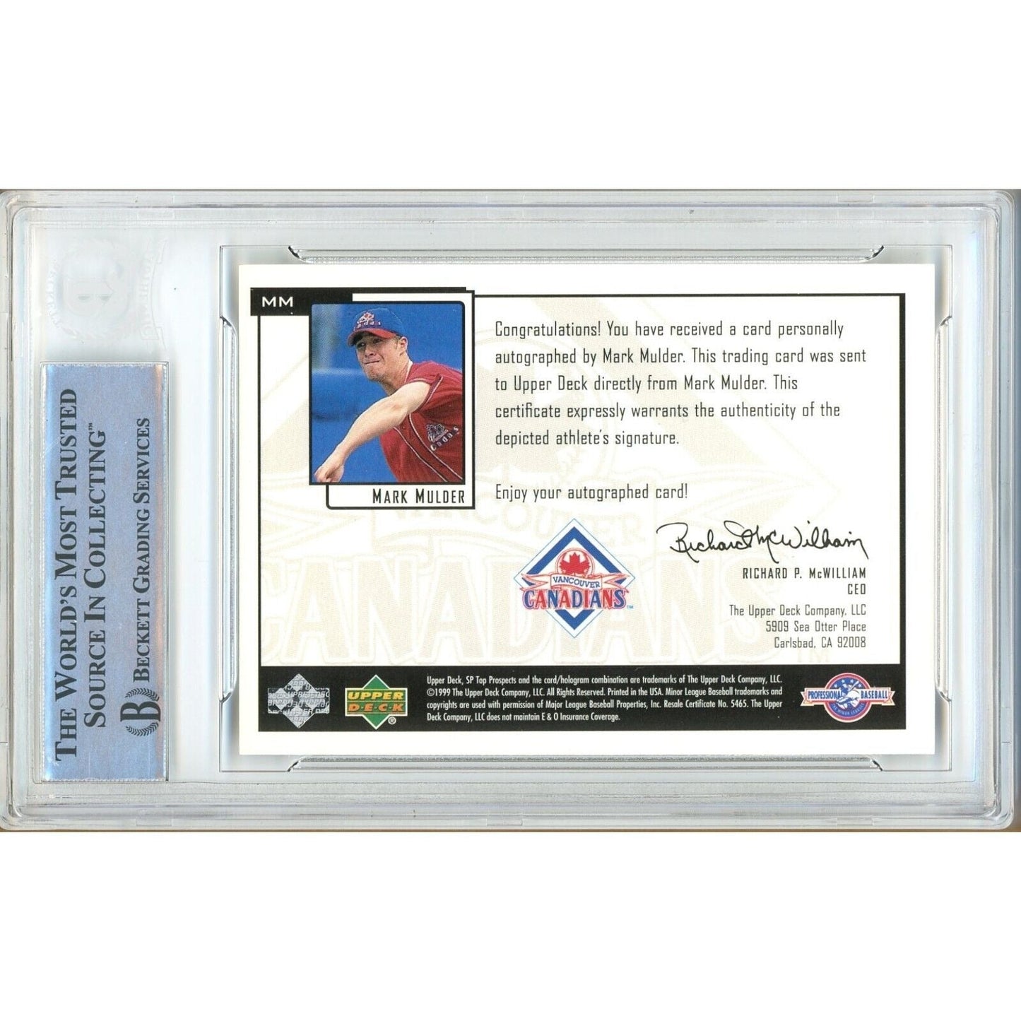 Mark Mulder Oakland Athletics Signed 2000 SP Top Prospects Chirography Card BAS Slab