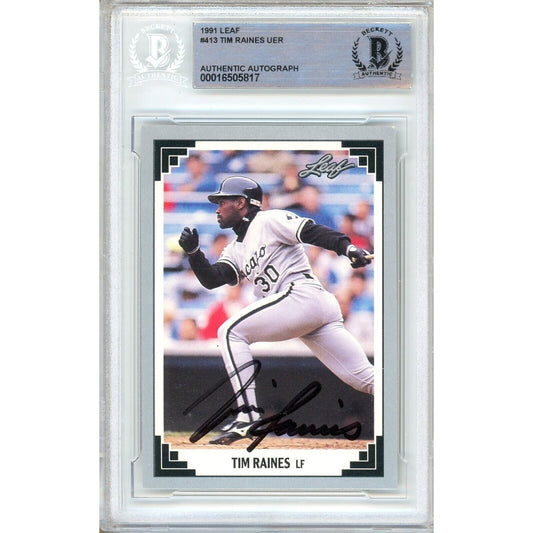 Tim Raines Chicago White Sox Signed 1991 Leaf Baseball Card Beckett Authentic Auto Slab
