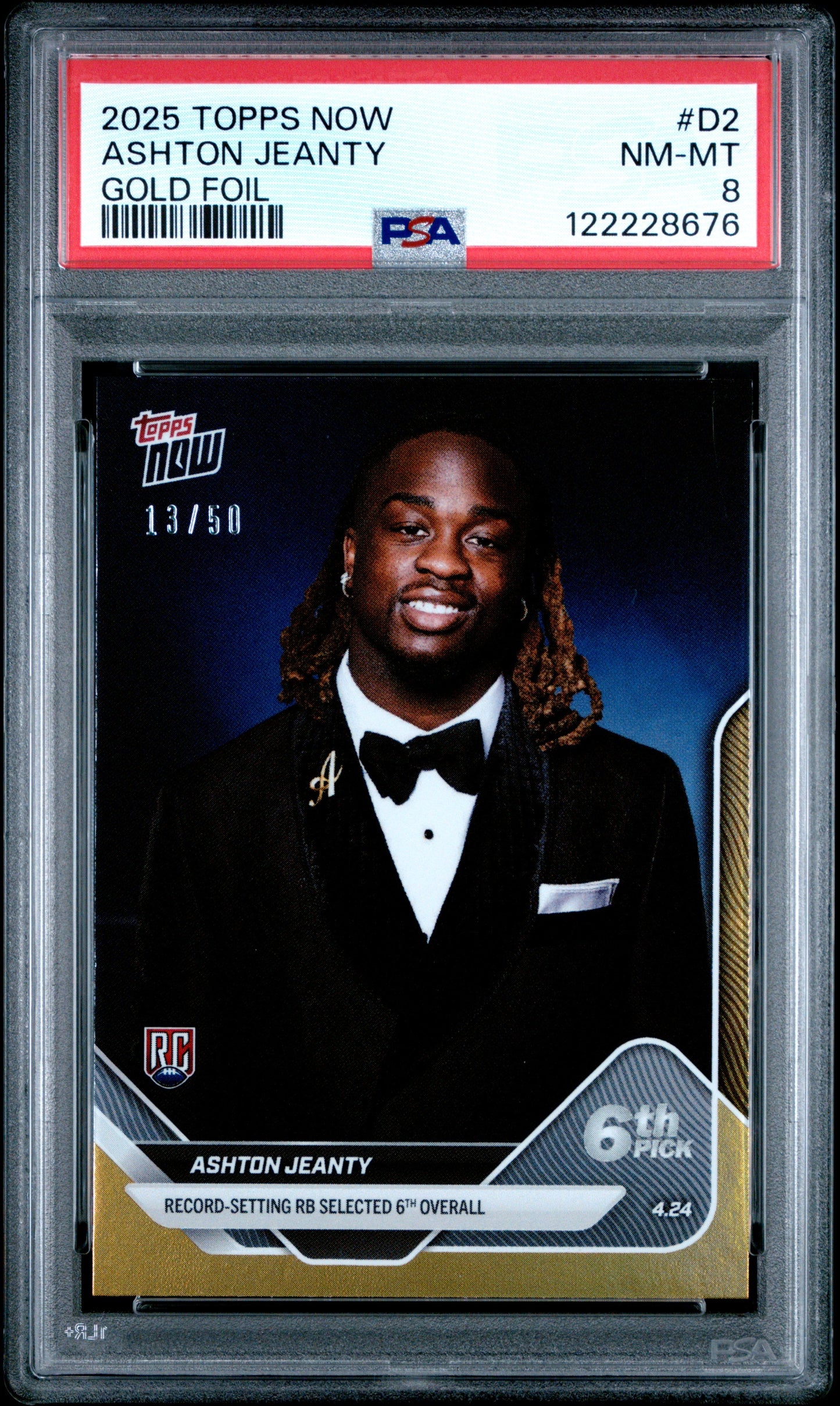 Graded 2025 Topps Now Ashton Jeanty #D2 Gold Foil /50 Rookie RC Football Card PSA 8 Near Mint