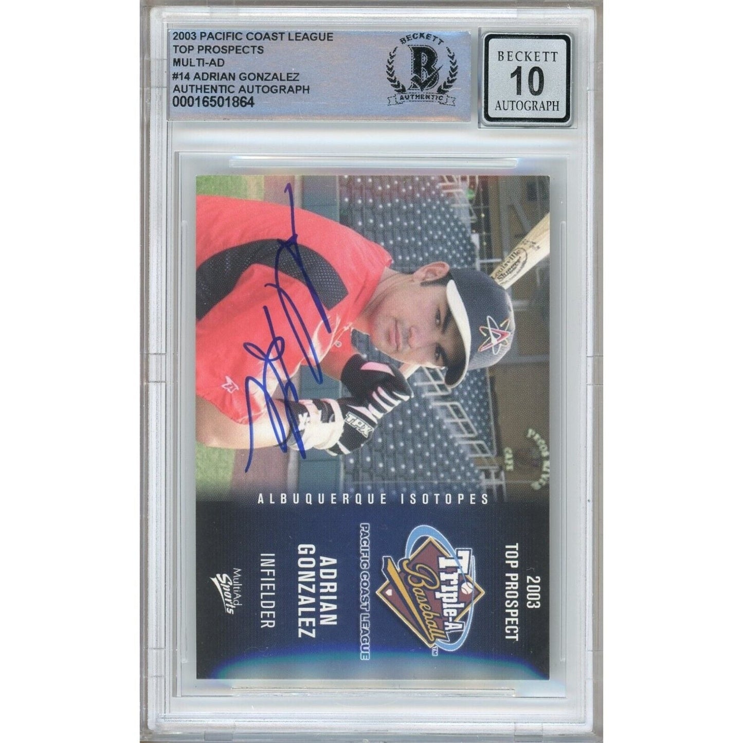 2003 PCL Top Prospects #14 — Adrian Gonzalez Autographed Trading Card — Beckett Authentication