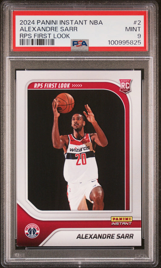 Graded 2024 Panini Instant NBA Alexandre Sarr #2 RPS First Look Rookie RC Basketball Card PSA 9 Mint