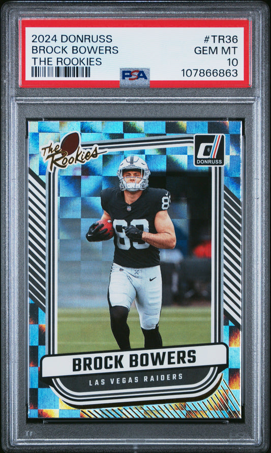 Graded 2024 Panini Donruss Brock Bowers #TR36 The Rookies Rookie RC Football Card PSA 10 Gem Mint - Sport Cards