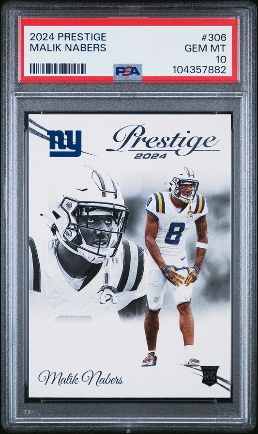 Graded 2024 Panini Prestige Malik Nabers #306 Rookie RC Football Card PSA 10 Gem Mint