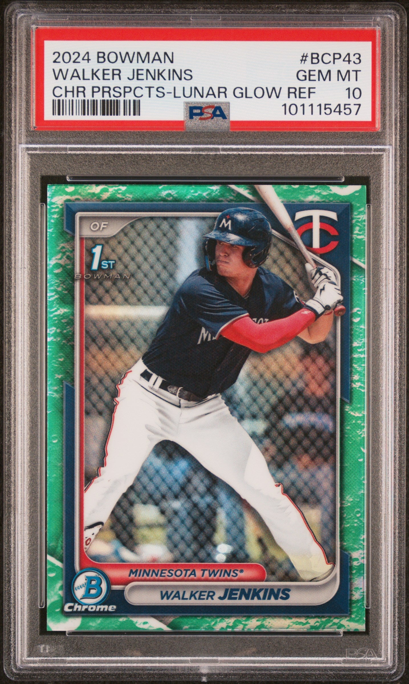 Graded 2024 Topps Bowman Walker Jenkins #BCP43 Chrome Prospects Lunar Glow Refractor Rookie RC Baseball Card PSA 10 Gem Mint
