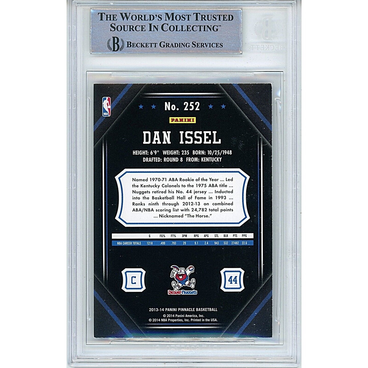 2013-14 Panini Pinnacle #252 — Dan Issel Denver Nuggets Autographed Trading Card — Beckett Authentication