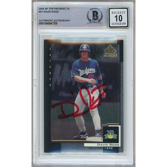 2000 SP Top Prospects #57 — David Ross Los Angeles Dodgers Autographed Trading Card — Beckett Authentication