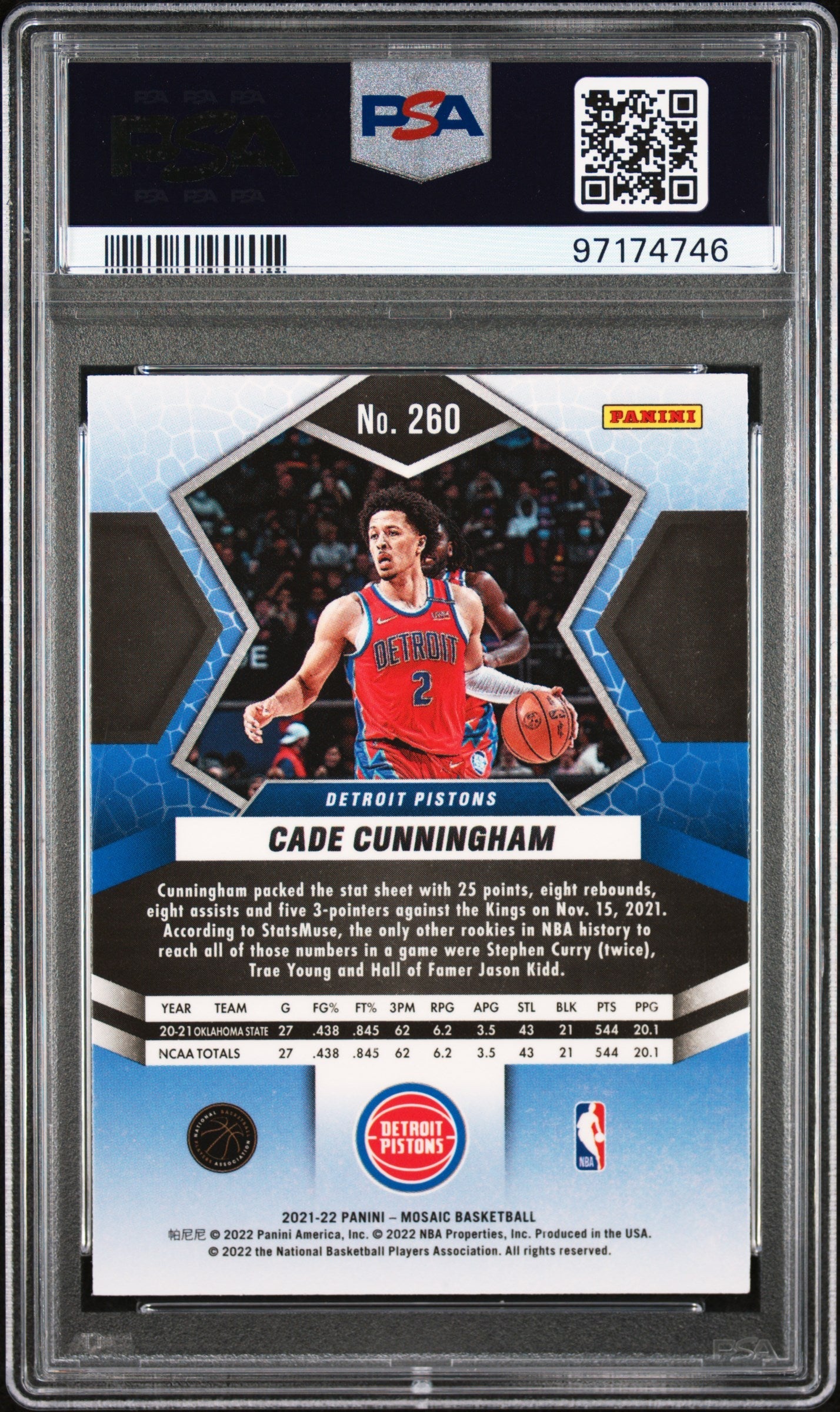 Graded 2021 Panini Mosaic Cade Cunningham #260 Rookie RC Basketball Card PSA 10 Gem Mint