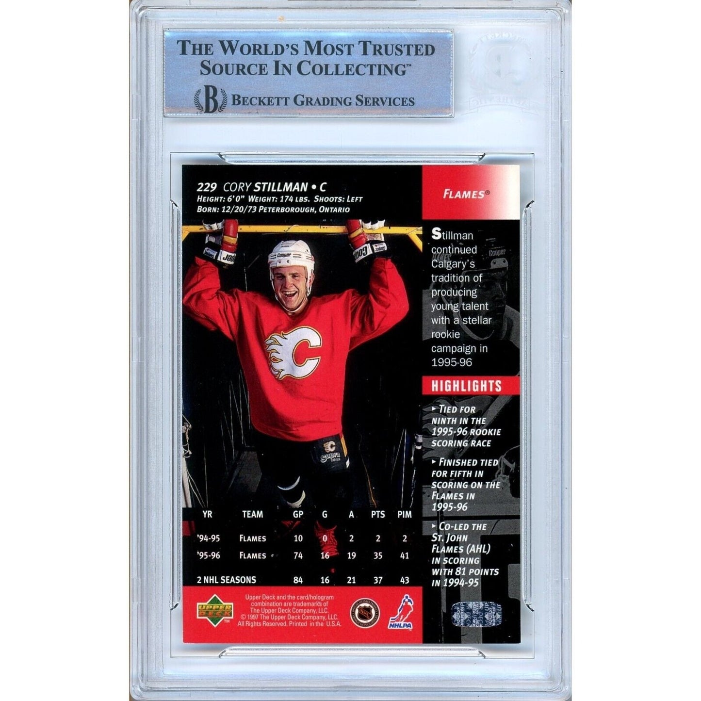 1996-97 Upper Deck #229 — Cory Stillman Calgary Flames Autographed Trading Card — Beckett Authentication