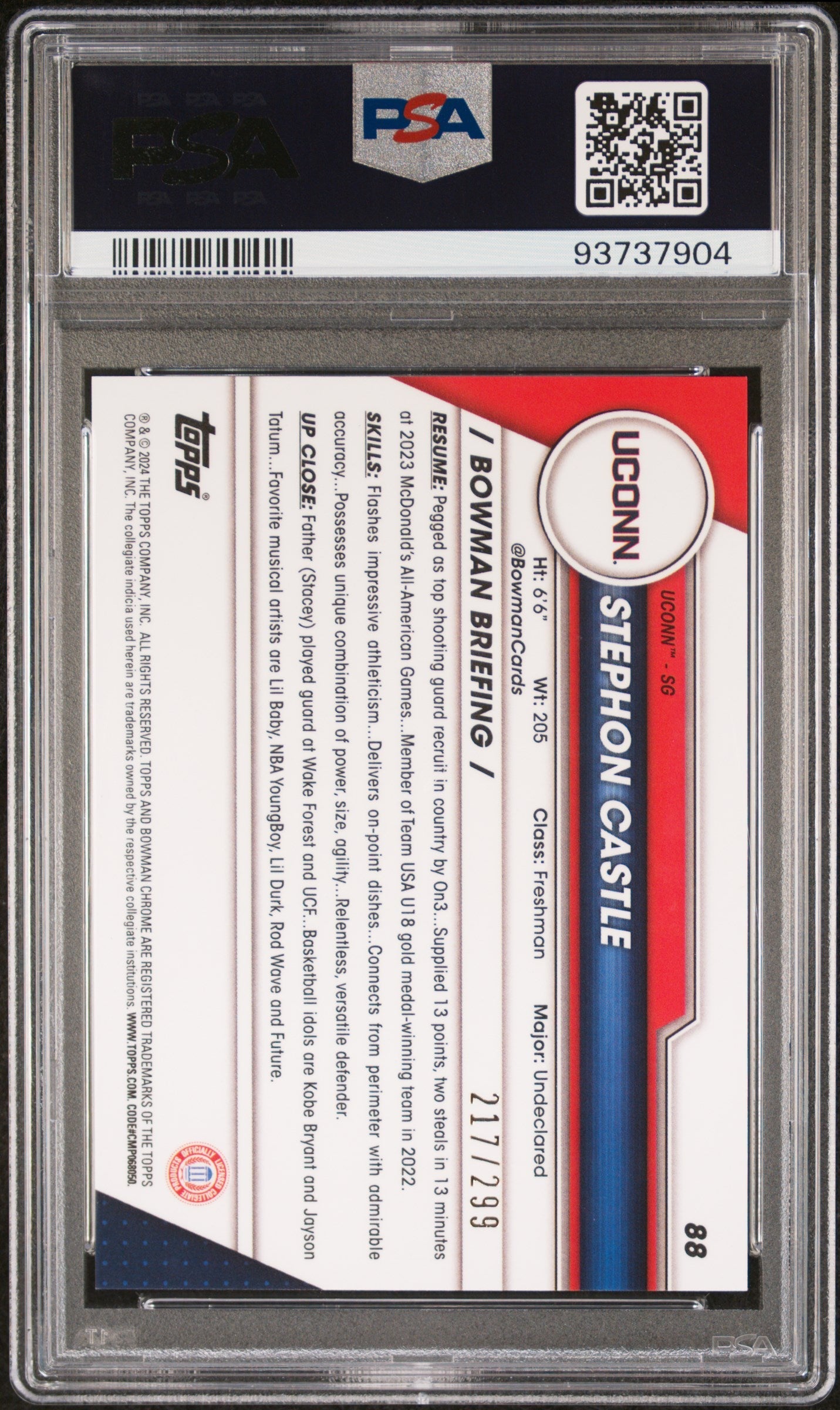 Graded 2023 Topps Bowman U Chrome Stephon Castle #88 Aqua Wave /299 Rookie RC Basketball Card PSA 10 Gem Mint - Sport Cards