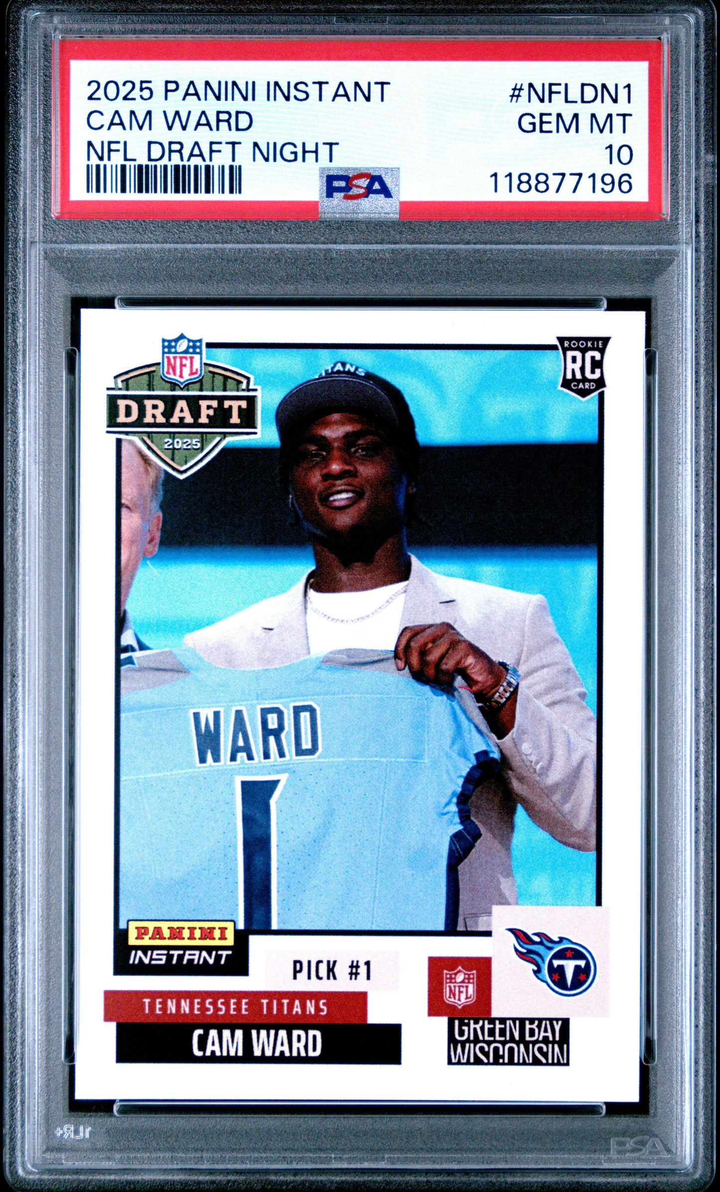 Graded 2025 Panini Instant Cam Ward #NFLDN1 NFL Draft Night Rookie RC Football Card PSA 10 Gem Mint