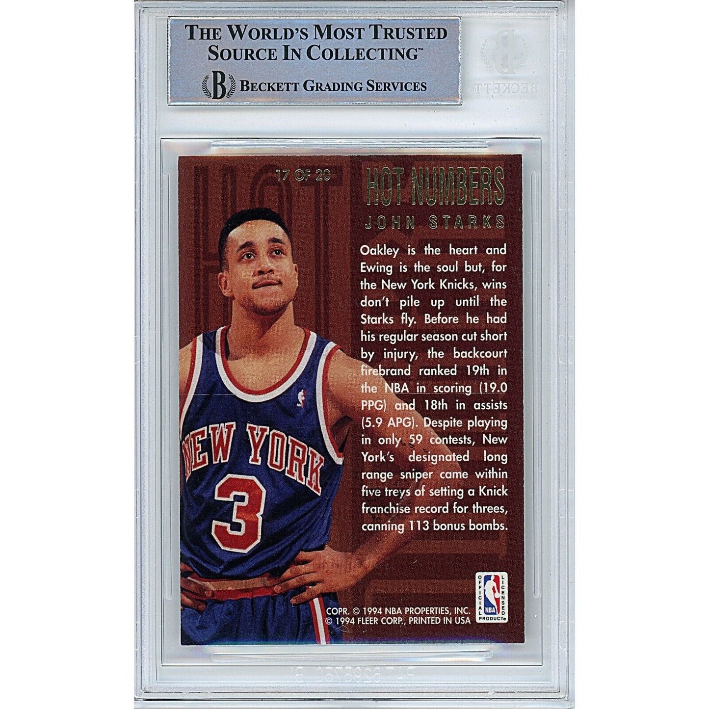 1994 #17 — John Starks New York Knicks Autographed Trading Card — Beckett Authentication