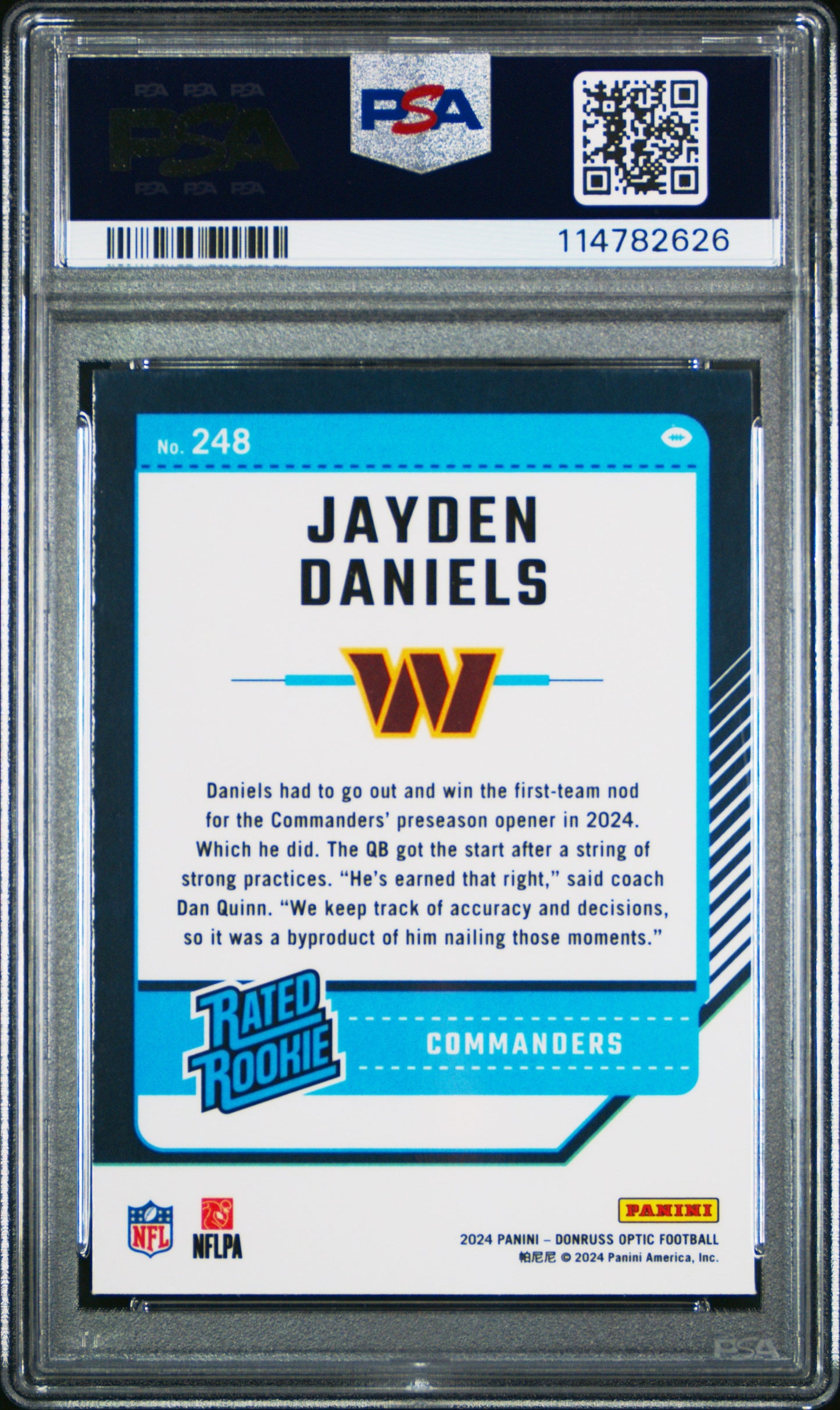 Graded 2024 Panini Donruss Optic Jayden Daniels #248 Rookie RC Football Card PSA 10 Gem Mint - Sport Cards