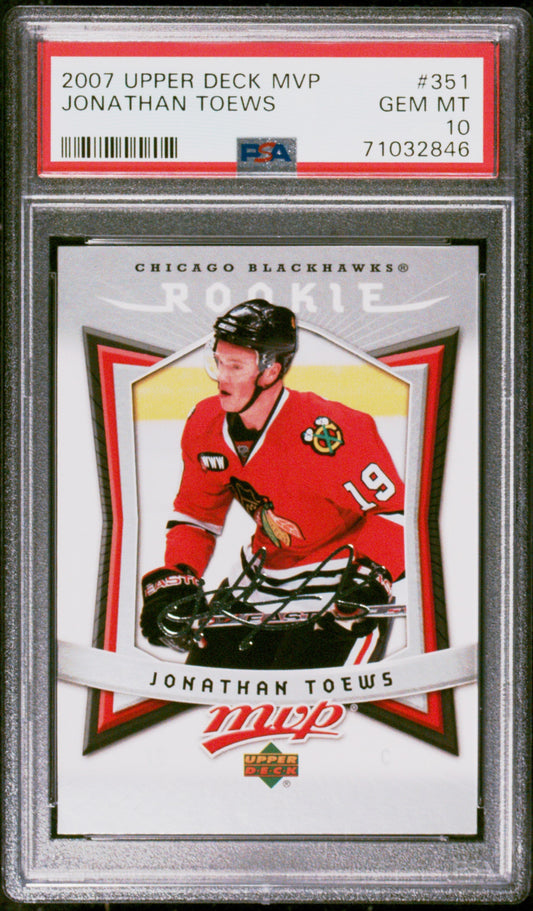Graded 2007 Upper Deck MVP Jonathan Toews #351 Rookie RC Hockey Card PSA 10 Gem Mint