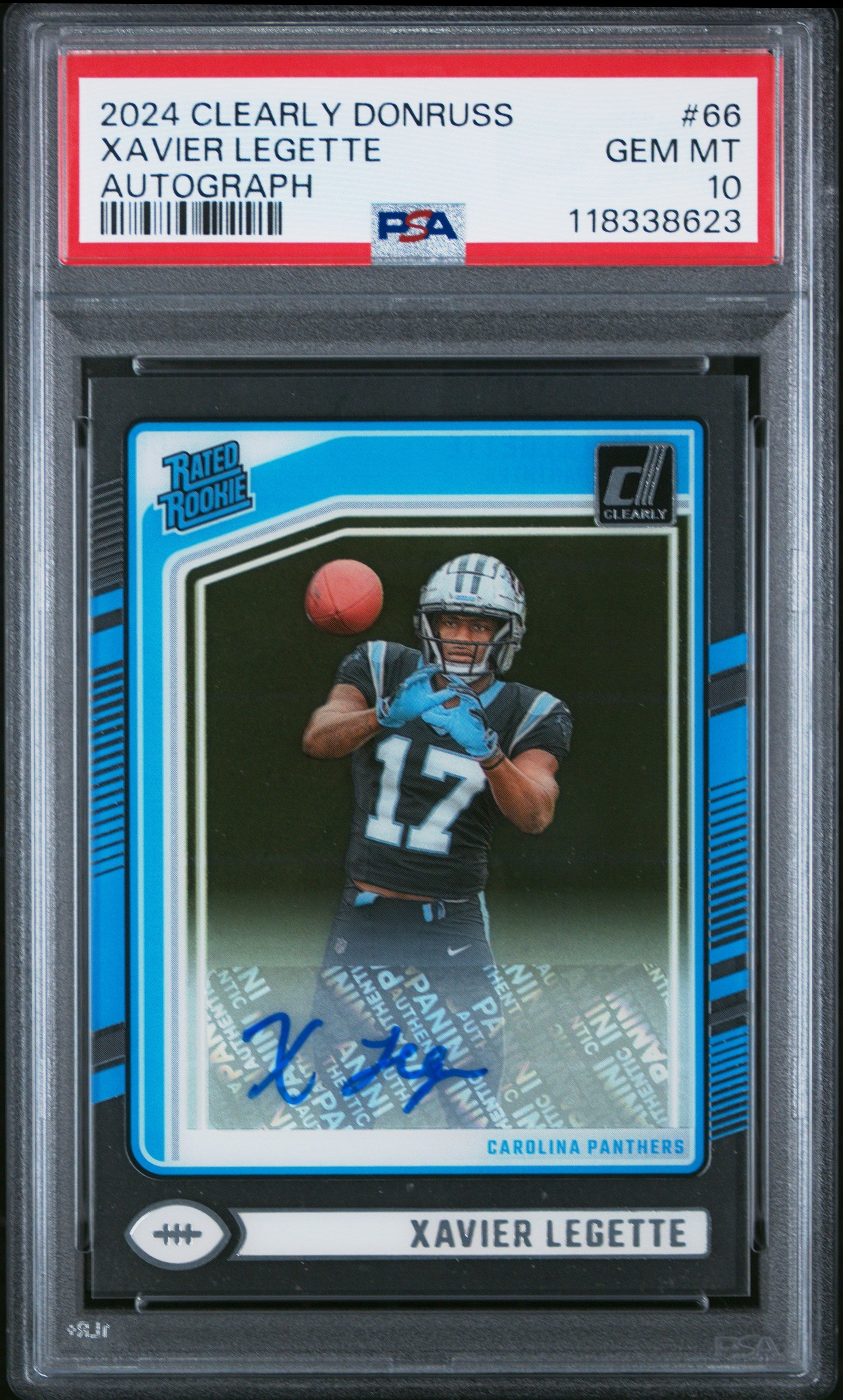 Graded 2024 Panini Clearly Donruss Xavier Legette #66 Autograph  Rookie RC Football Card PSA 10 Gem Mint - Sport Cards
