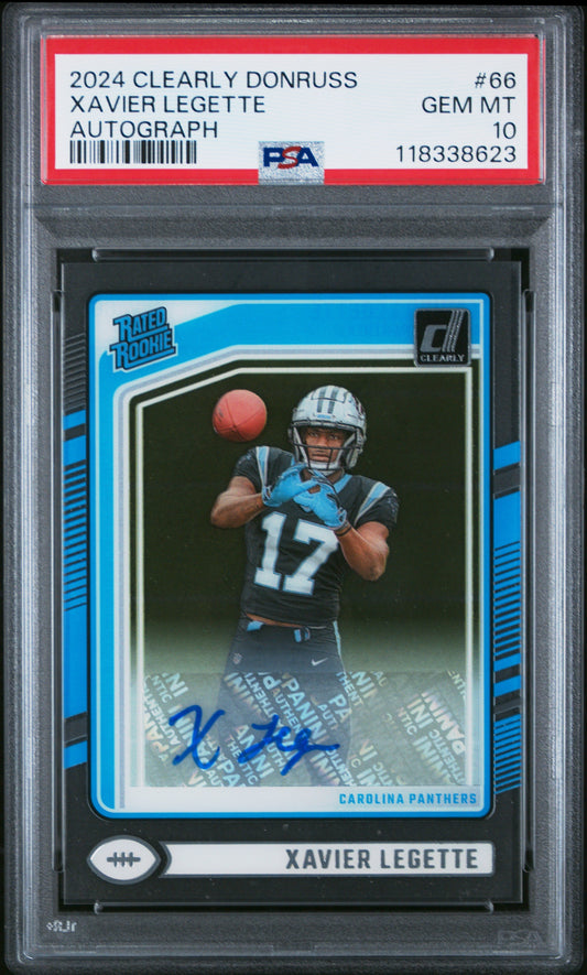 Graded 2024 Panini Clearly Donruss Xavier Legette #66 Autograph  Rookie RC Football Card PSA 10 Gem Mint - Sport Cards