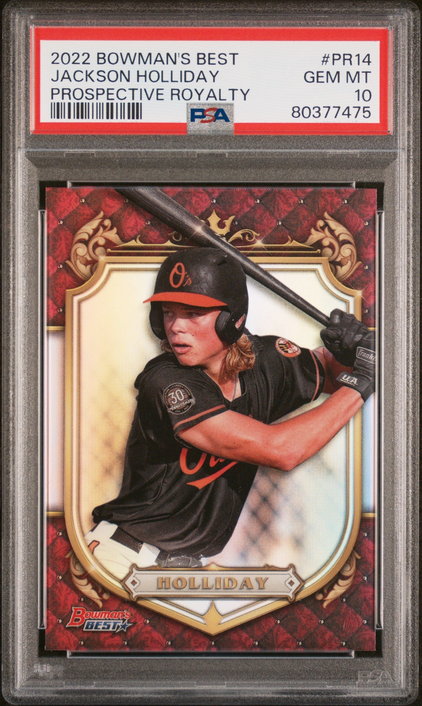 Graded 2022 Topps Bowmans Best Jackson Holliday #PR14 Prospective Royalty Rookie RC Baseball Card PSA 10 Gem Mint
