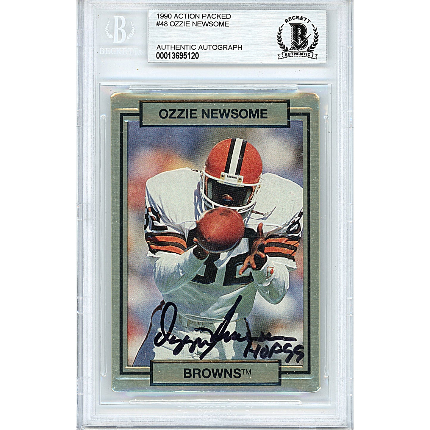 Ozzie Newsome Signed Cleveland Browns 1990 Action Packed Football Card Beckett Slab
