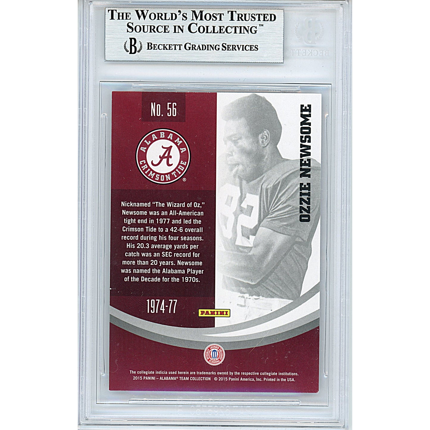 Ozzie Newsome Signed Alabama Crimson Tide 2015 Panini Football Card Beckett Slab