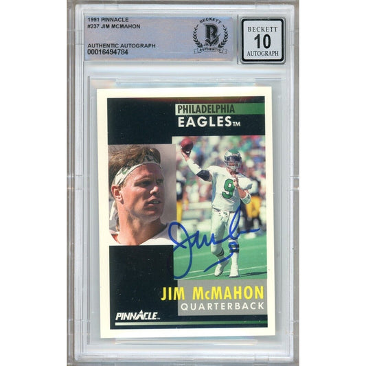 1991 Pinnacle — Jim McMahon Philadelphia Eagles Autographed Trading Card — Beckett Authentication