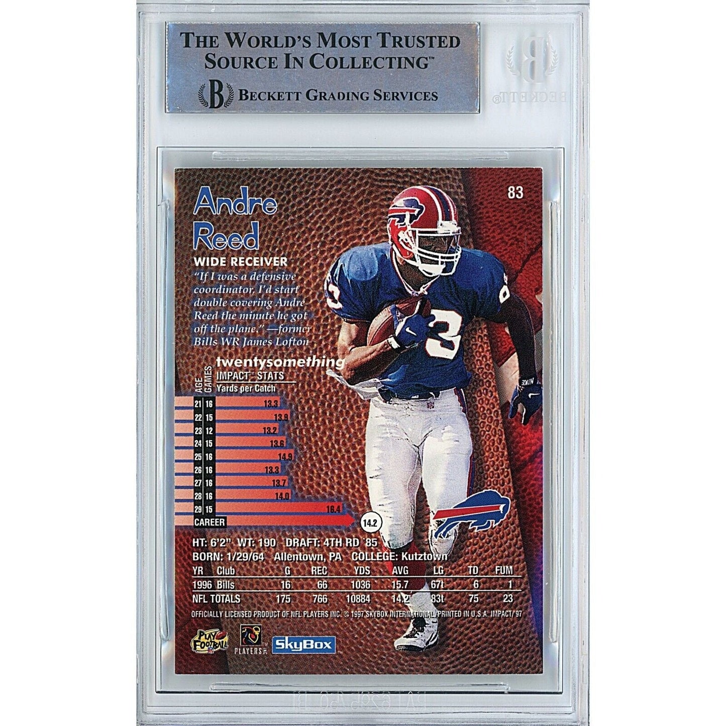 1997 Skybox Impact #83 — Andre Reed Buffalo Bills Autographed Trading Card — Beckett Authentication