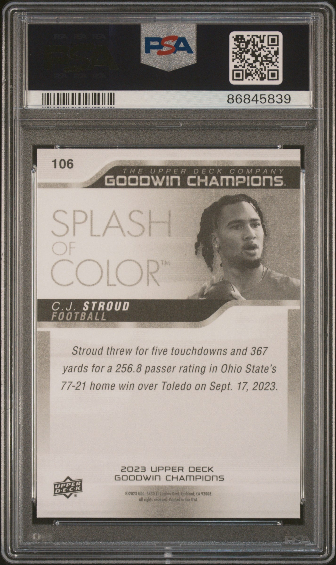 Graded 2023 Upper Deck Goodwin Champions CJ Stroud #106 Rookie RC Football Card PSA 10 Gem Mint