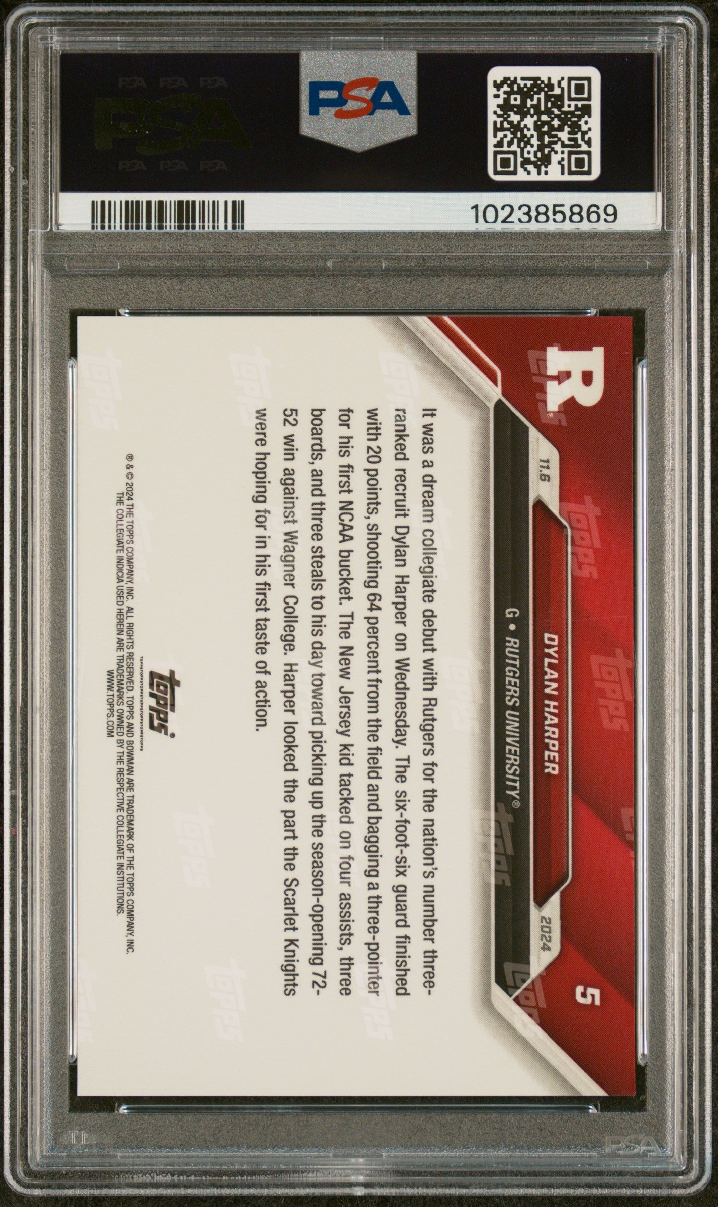 Graded 2024 Topps Bowman U Now Dylan Harper #5 Rookie RC Basketball Card PSA 10 Gem Mint - Sport Cards