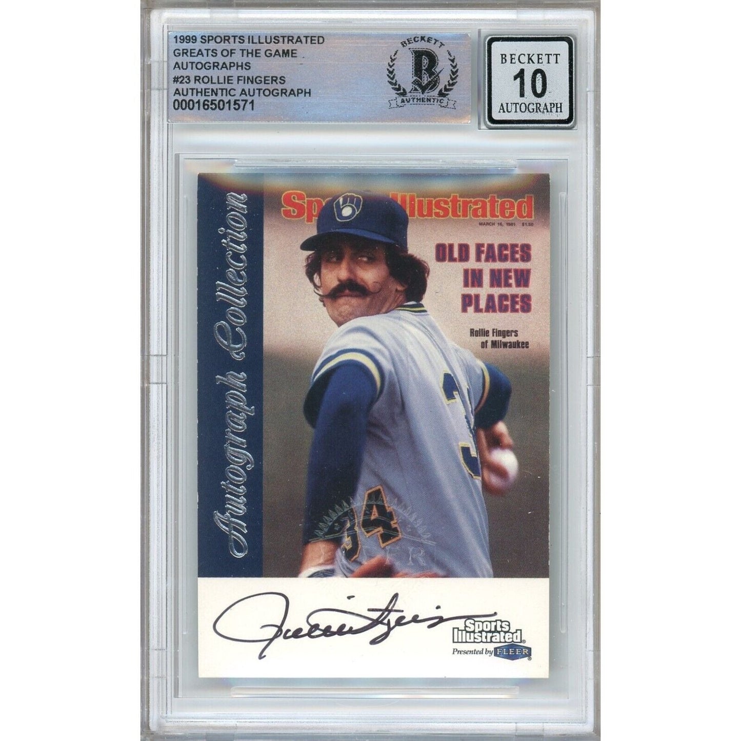 Rollie Fingers Signed 1999 Sports Illustrated Greats of the Game Autograph Card BGS Auto 10