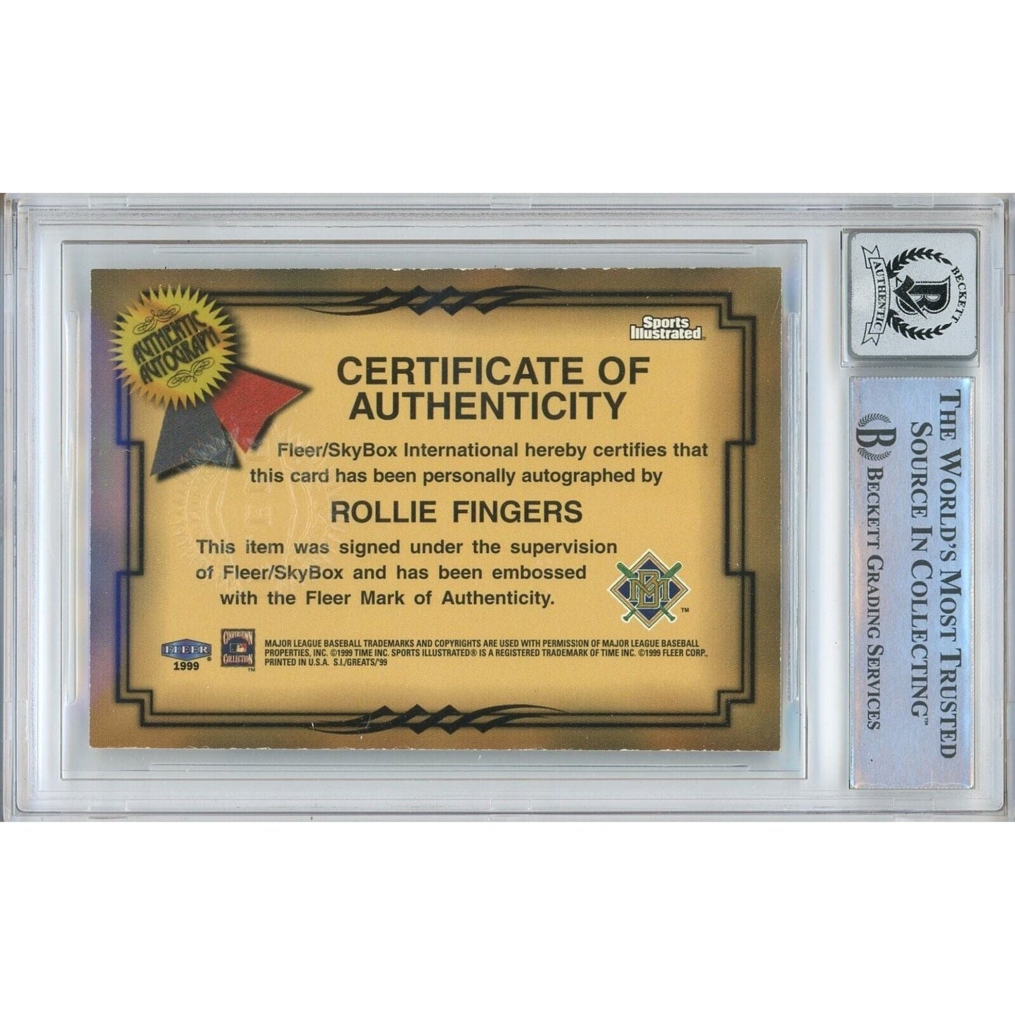 Rollie Fingers Signed 1999 Sports Illustrated Greats of the Game Autograph Card BGS Auto 10