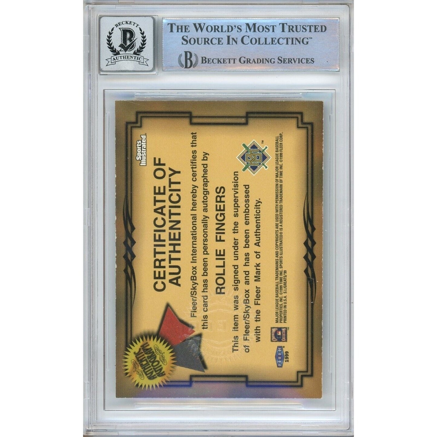 Rollie Fingers Signed 1999 Sports Illustrated Greats of the Game Autograph Card BGS Auto 10