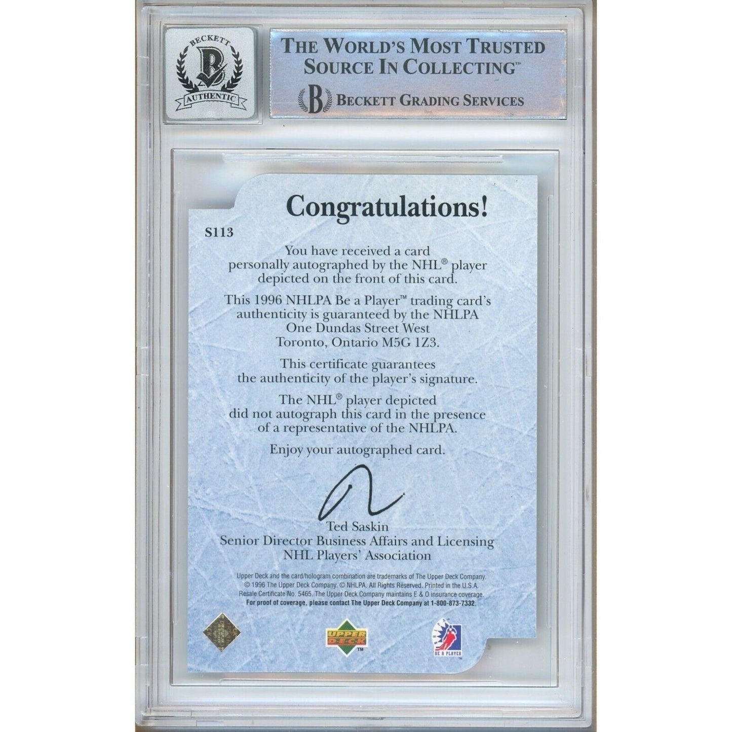 Rob Blake LA Kings Signed 1995-96 Upper Deck Be A Player Hockey Card BGS Auto 10 Graded