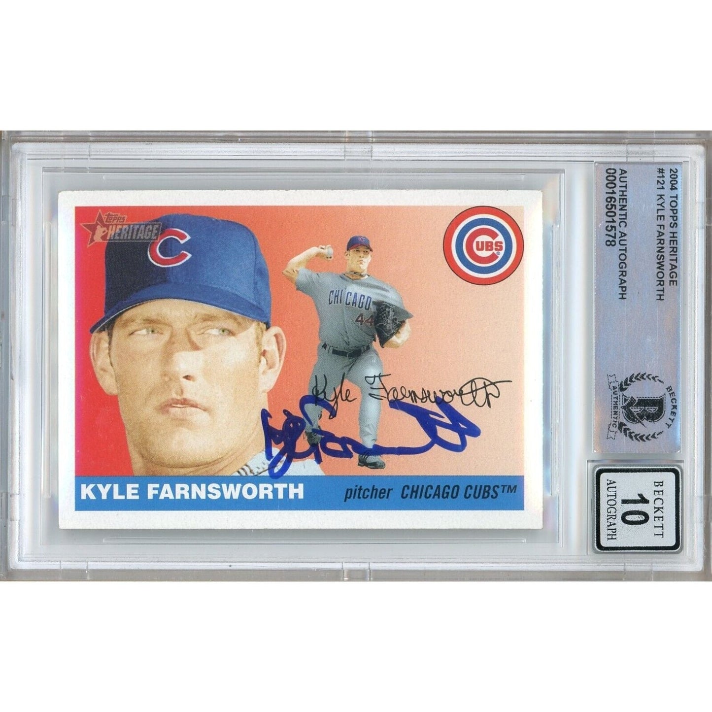 2004 Topps Heritage #121 — Kyle Farnsworth Chicago Cubs Autographed Trading Card — Beckett Authentication