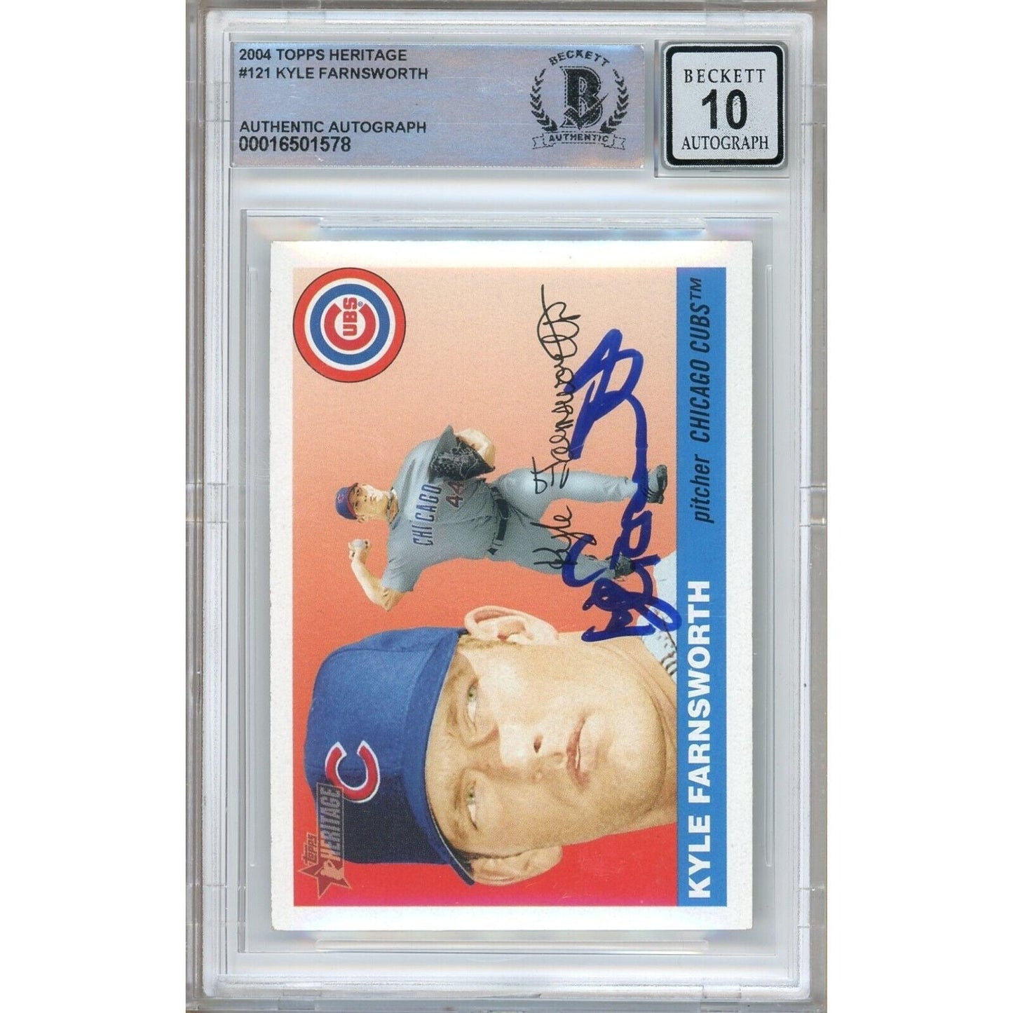 2004 Topps Heritage #121 — Kyle Farnsworth Chicago Cubs Autographed Trading Card — Beckett Authentication