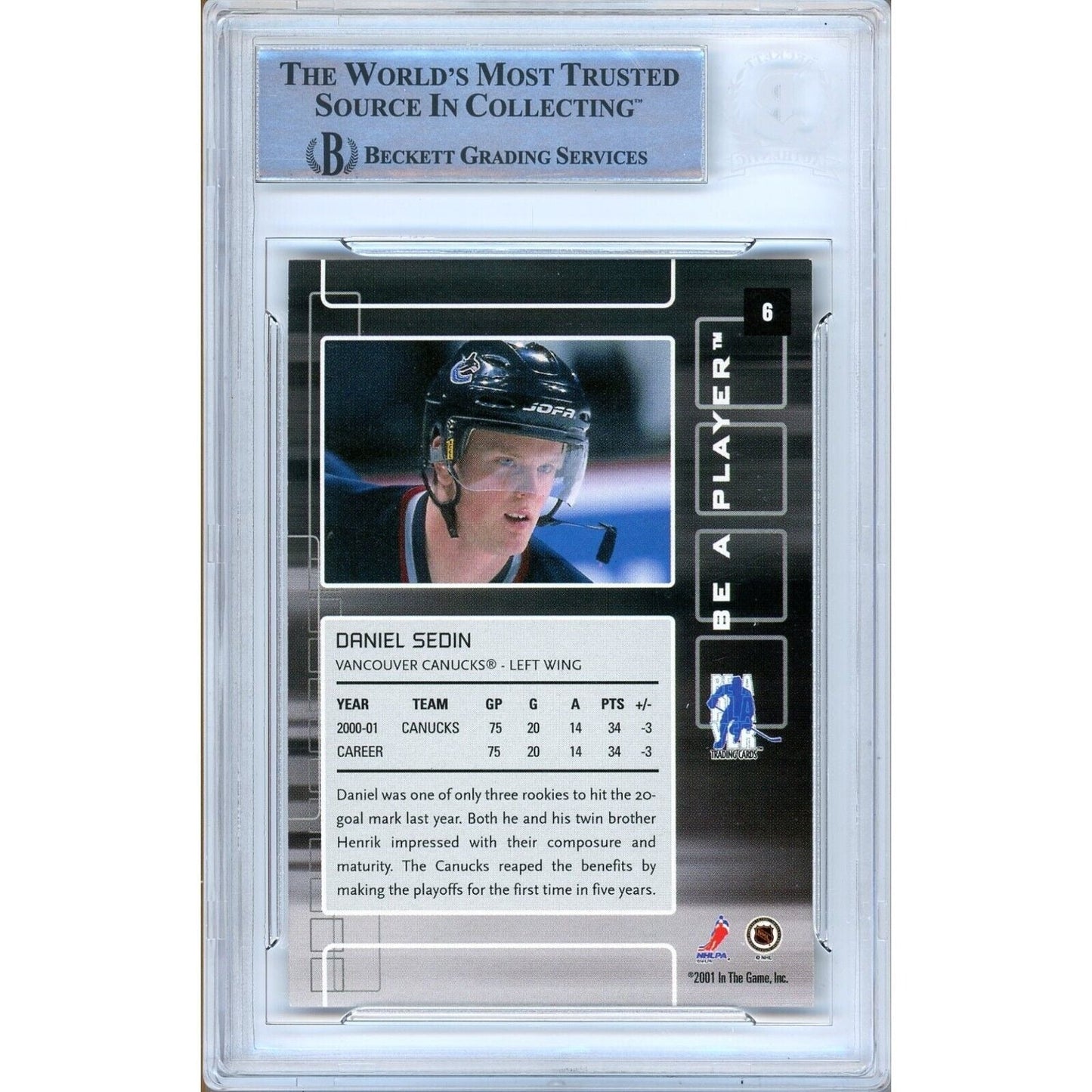 2001-02 BAP Be A Player Memorabilia #6 — Daniel Sedin Vancouver Canucks Autographed Trading Card — Beckett Authentication